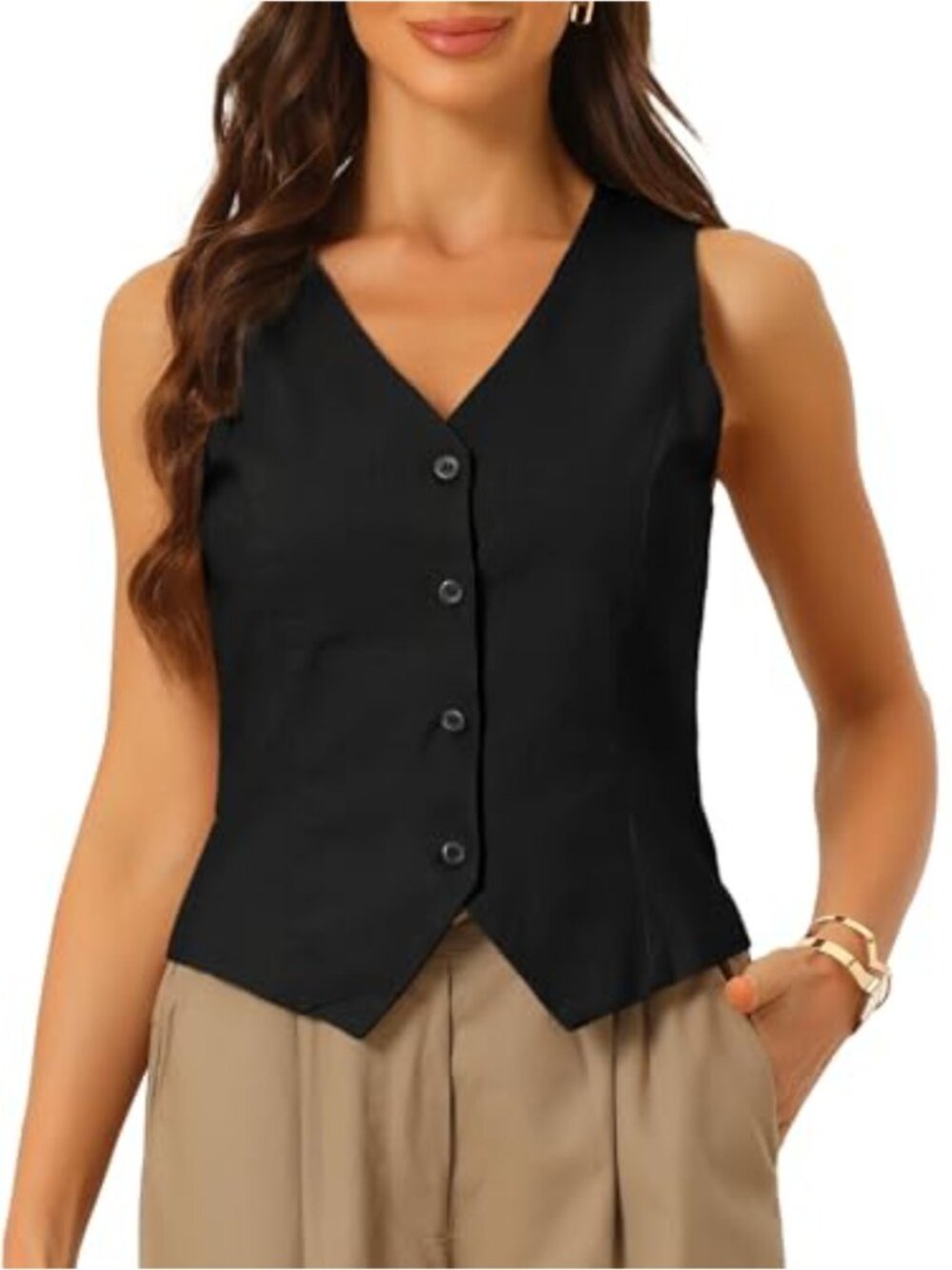 Women's Cotton Linen Sleeveless V-Neck Button Vest